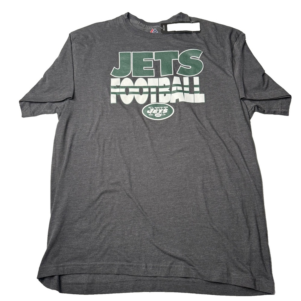 New York Jets Shirt Mens XL Gray NFL Football Tee Majestic Triple Peak Soft